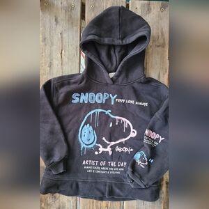 ZARA PEANUTS SZ 7Y VGUC BLACK PINK BLUE SNOOPY Pullover sweatshirt w/ hood